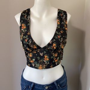 Urban Outfitters Flowered Crop Top Black